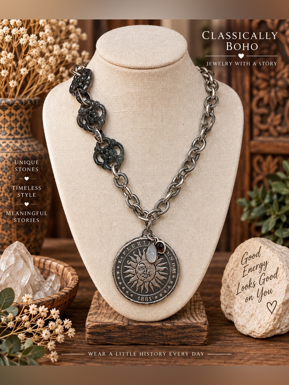 Celestial Relic • Sun & Moon Coin + Wuji Jade Necklace